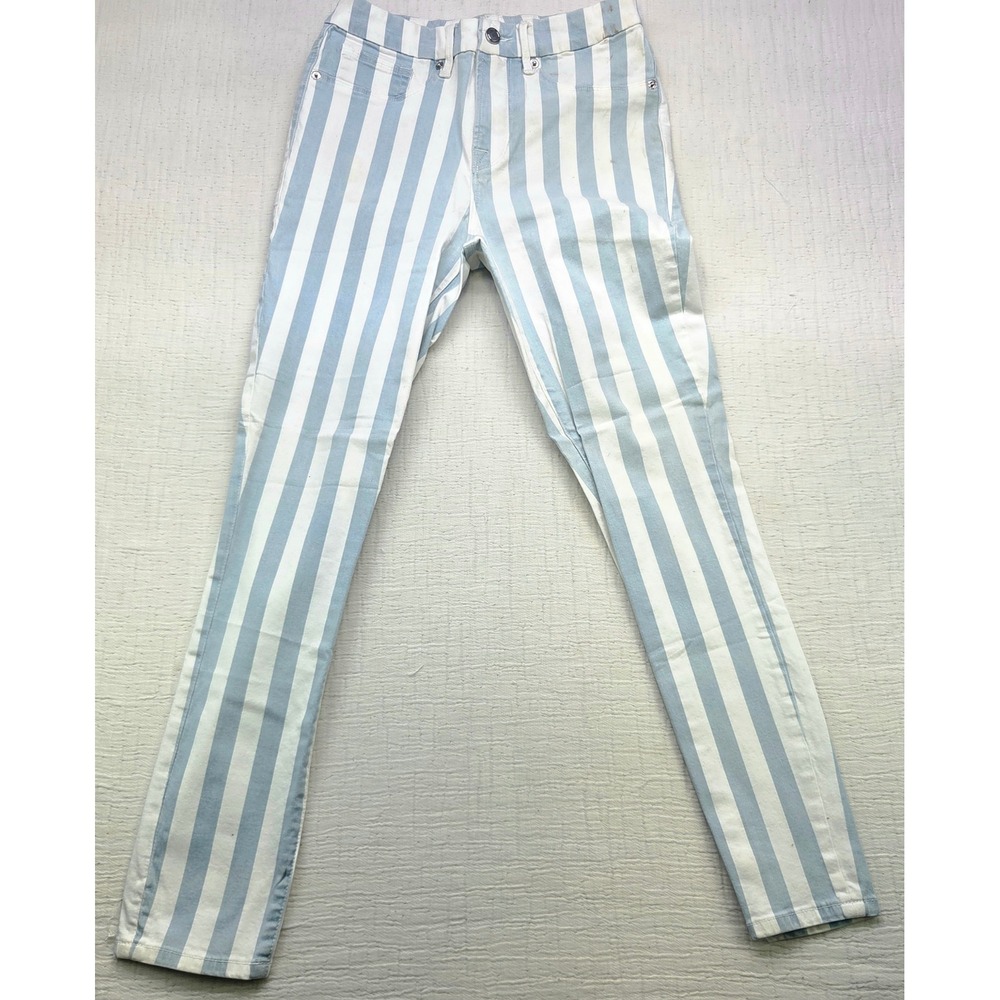 Good American Good Legs Crop Striped Skinny Jeans Blue White Size 6/28 GLC276T